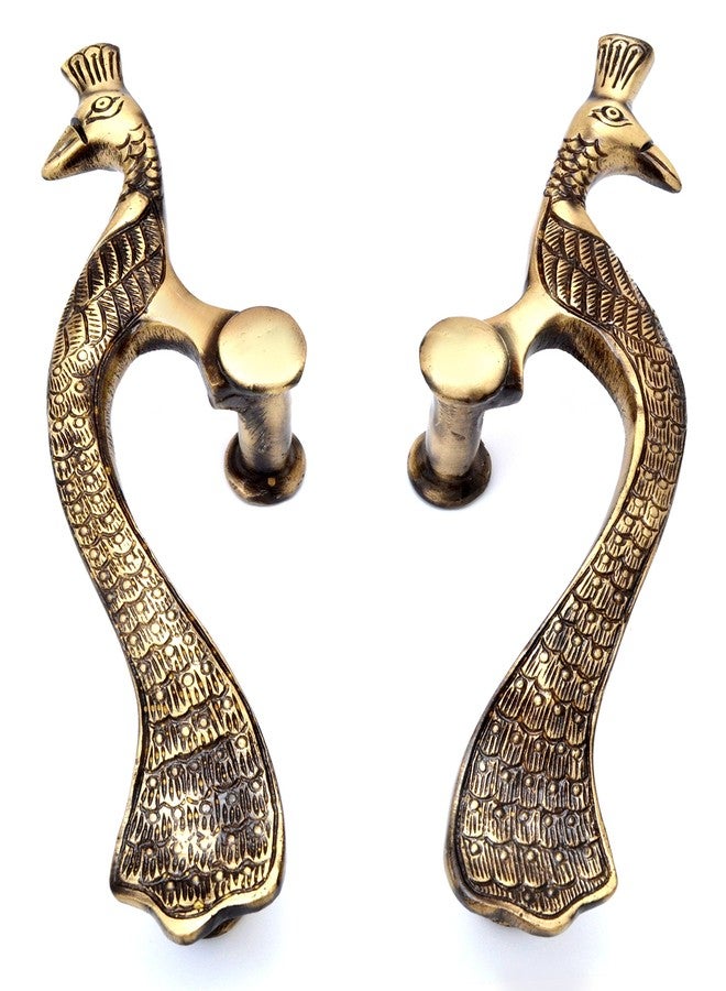 Two Moustaches Peacock Design 8 inches Brass Door Handle, Brass Door Handle for Main Door, Handles for Home & Office, Door pulls, Pack of 2 - Image 1